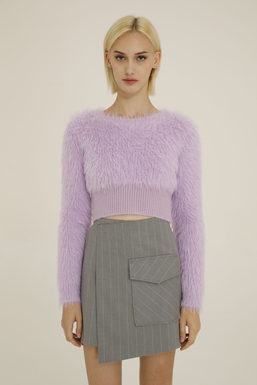 Donna Futur3 | Maglia Cropped Effetto Peluche Lilla