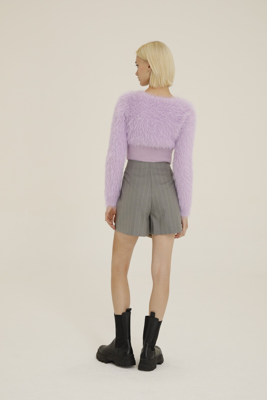 Donna Futur3 | Maglia Cropped Effetto Peluche Lilla