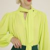 Donna Futur3 | Blusa In Tulle Con Fiocco Collo Lime