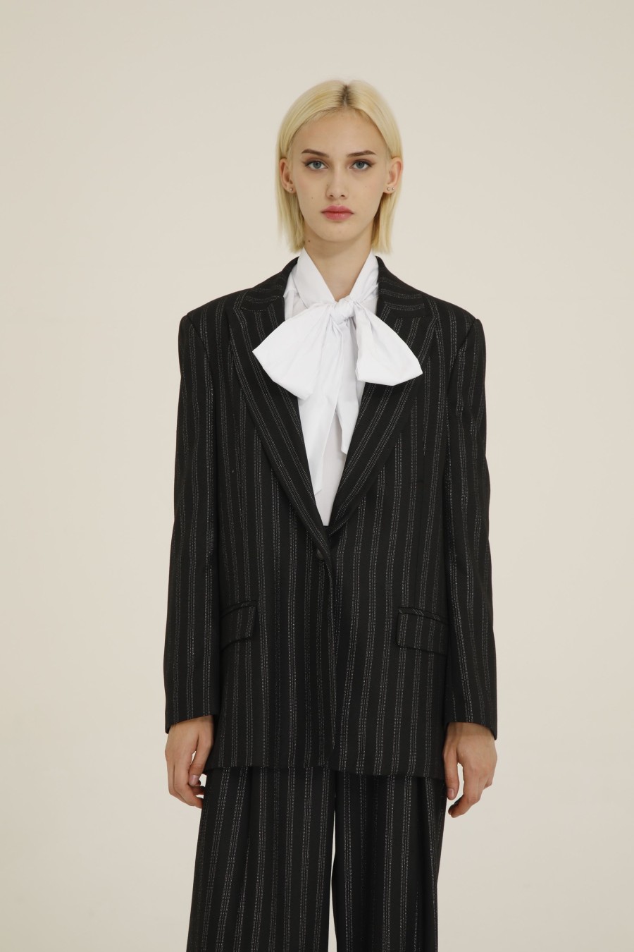 Donna Futur3 | Blazer Oversize In Lurex Gessato Nero/Argento