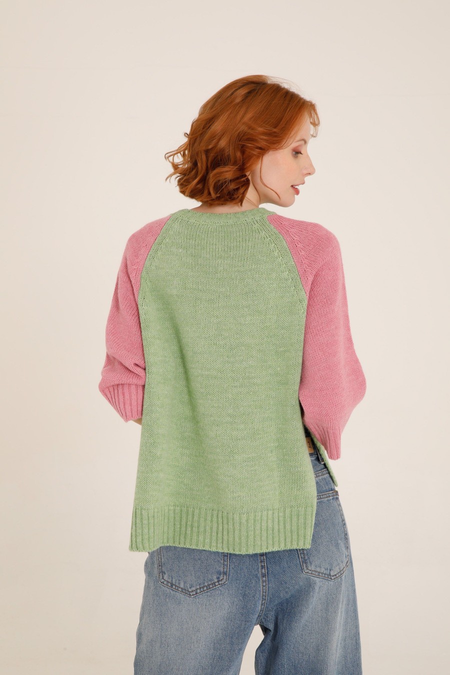 Donna Futur3 | Maglia Con Spacchi E Maniche Raglan Verde/Rosa