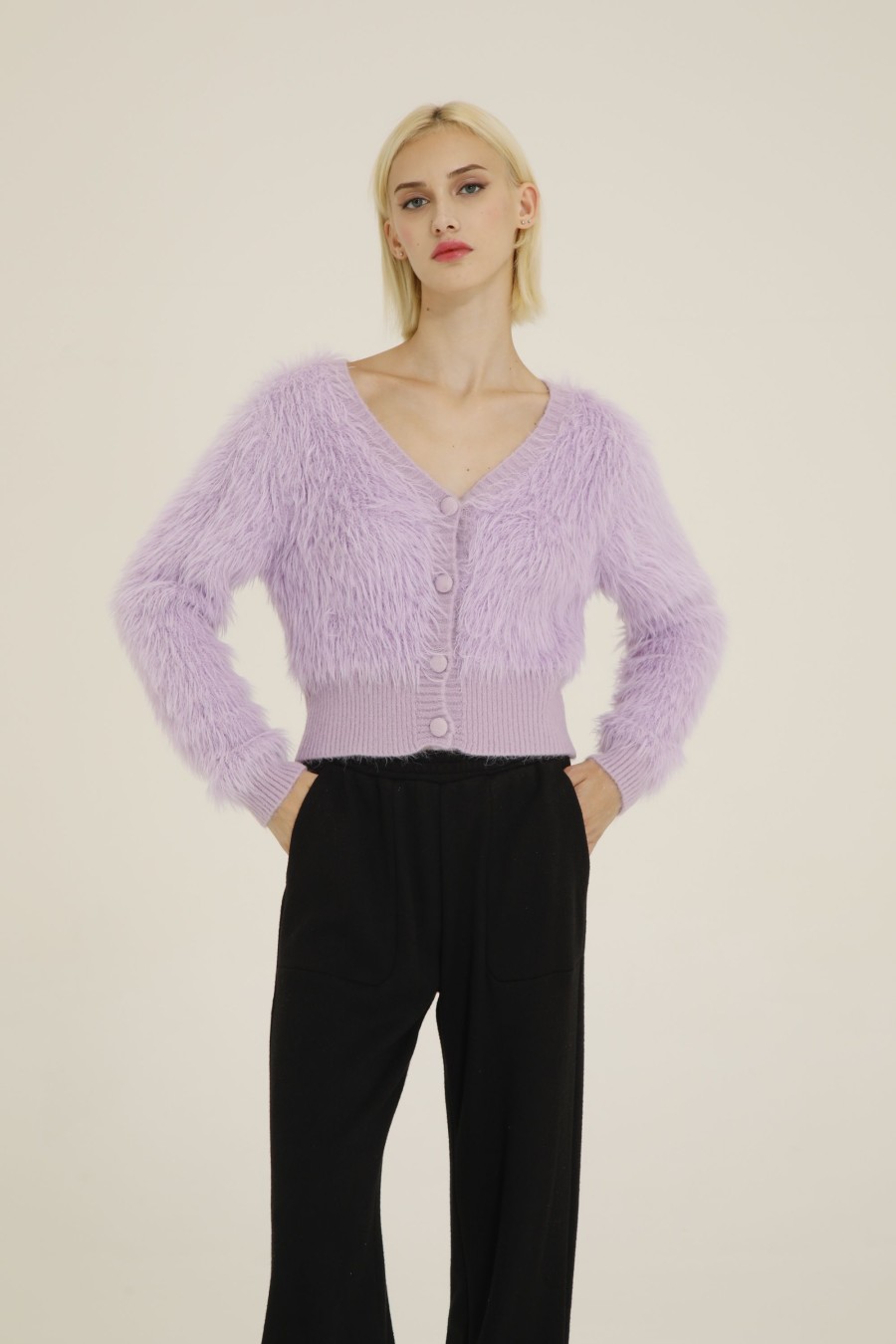 Donna Futur3 | Cardigan In Maglia Effetto Peluche Lilla