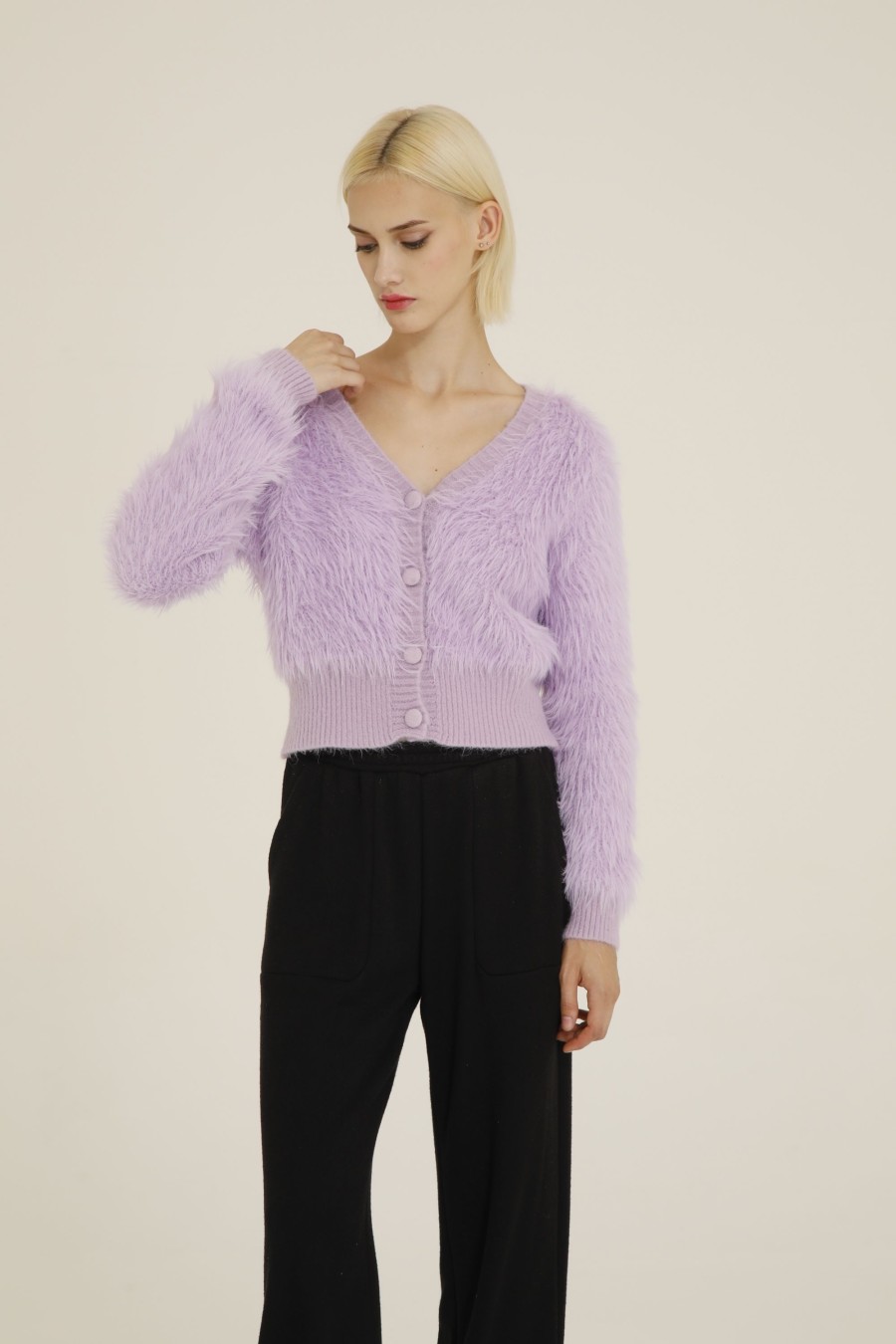 Donna Futur3 | Cardigan In Maglia Effetto Peluche Lilla