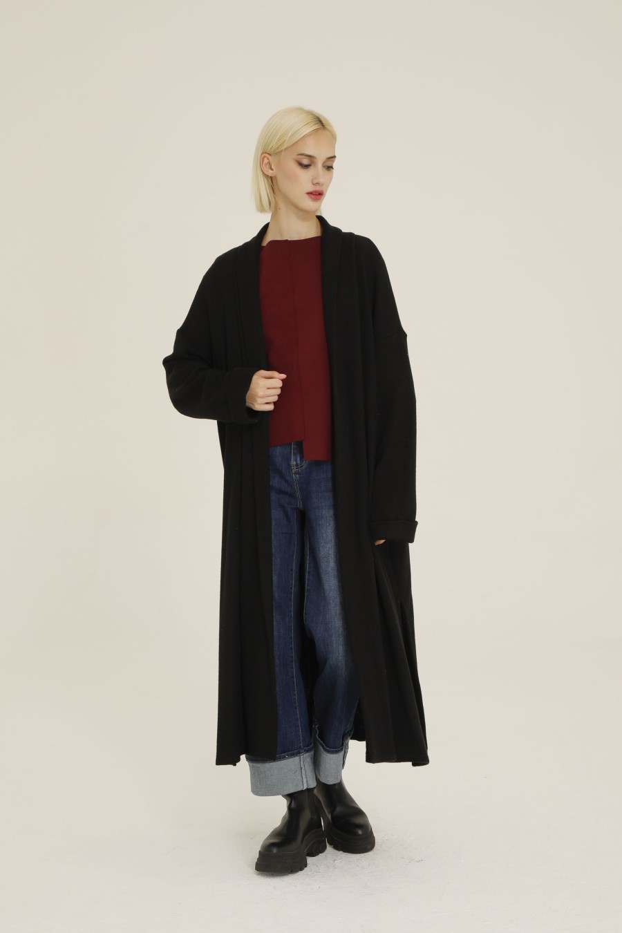 Donna Futur3 | Cardigan Lungo Con Spacchi Laterali Nero