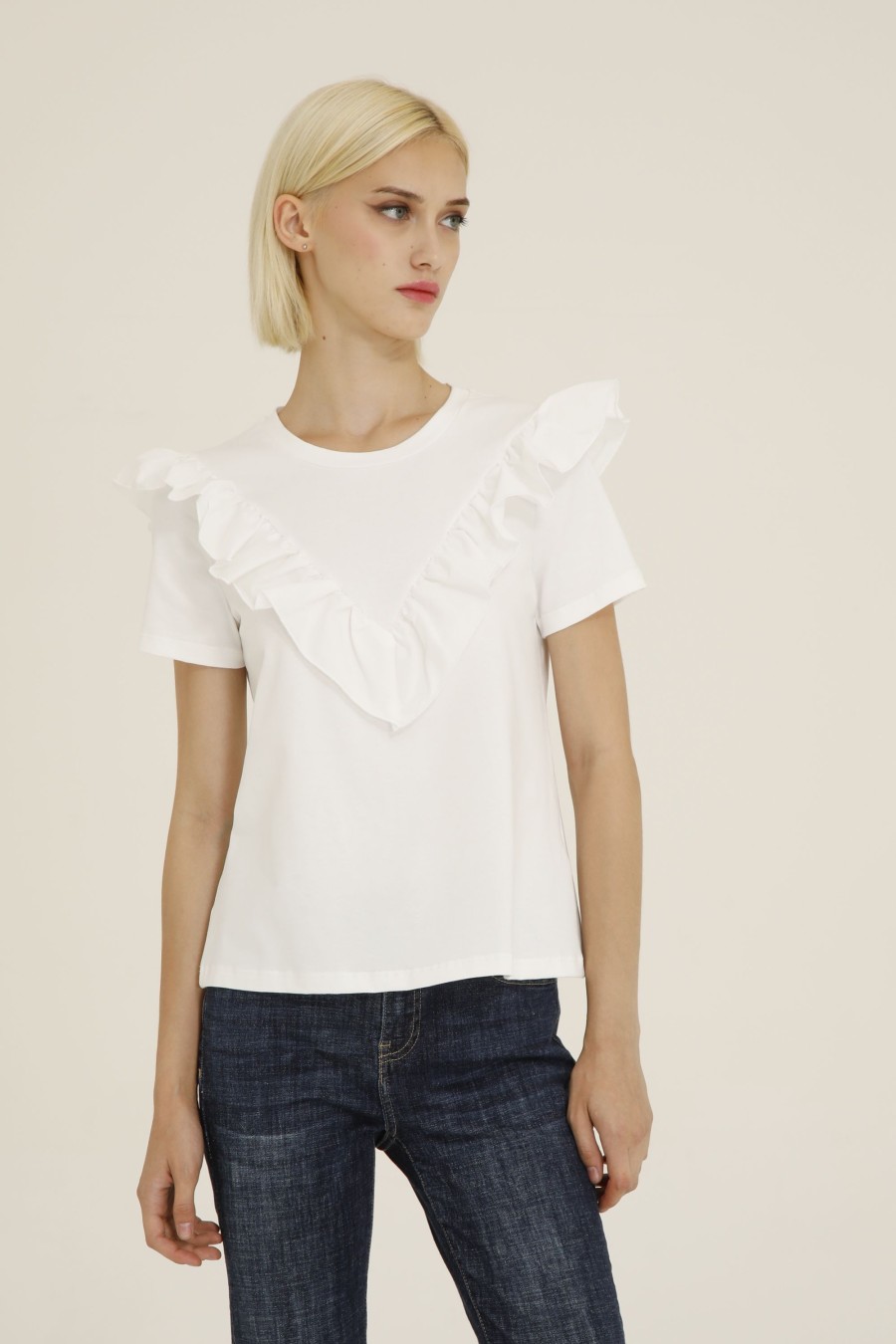 Donna Futur3 | T-Shirt Con Volant Bianco/Bianco