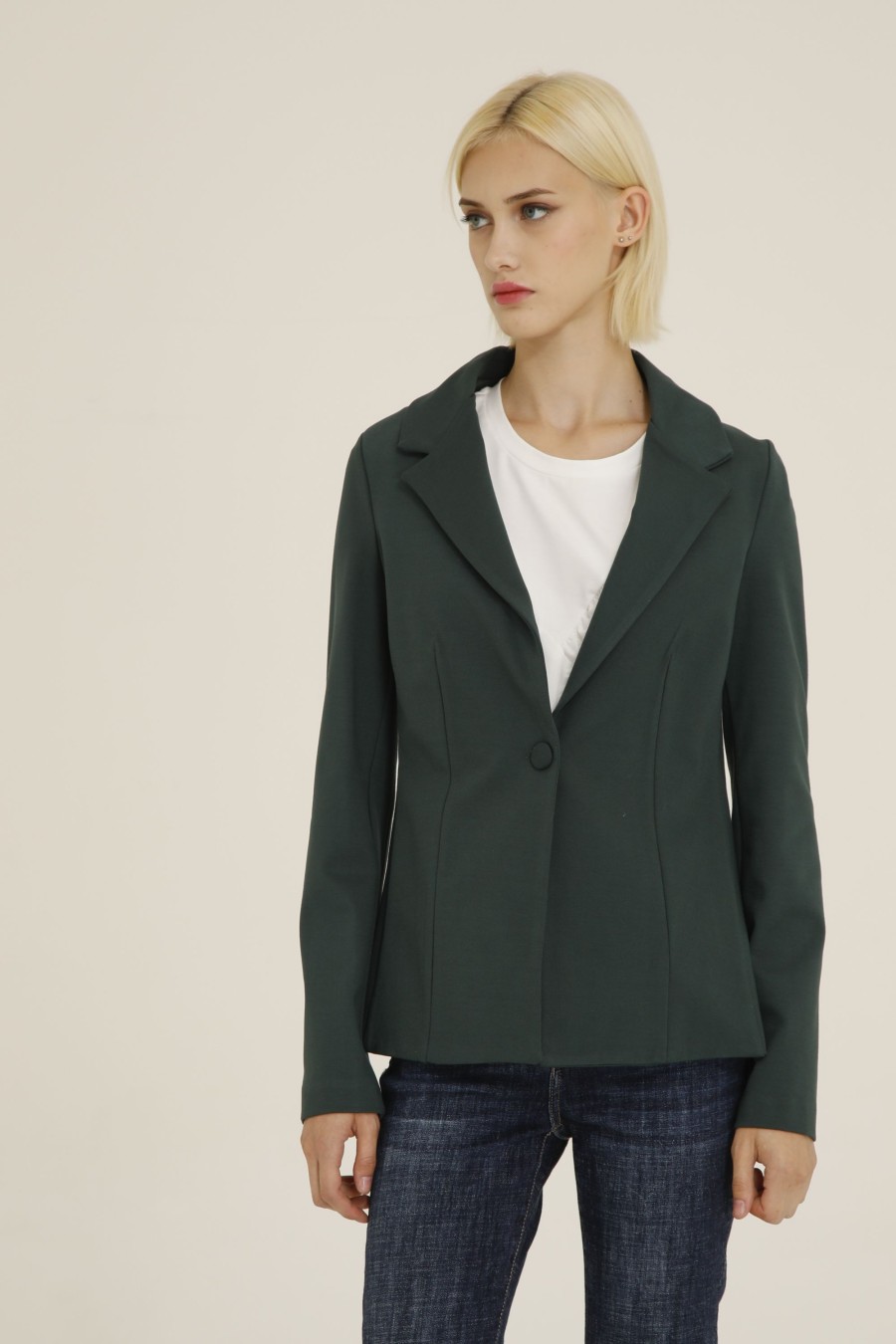 Donna Futur3 | Giacca Slim Fit In Punto Milano Verde