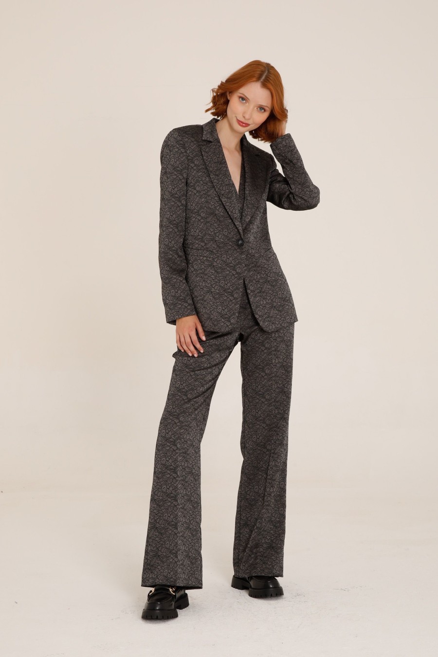 Donna Futur3 | Blazer In Tessuto Jacquard Ad Un Bottone Grigio/Nero