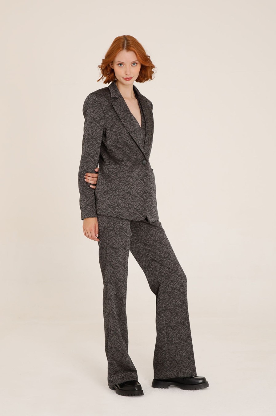 Donna Futur3 | Blazer In Tessuto Jacquard Ad Un Bottone Grigio/Nero