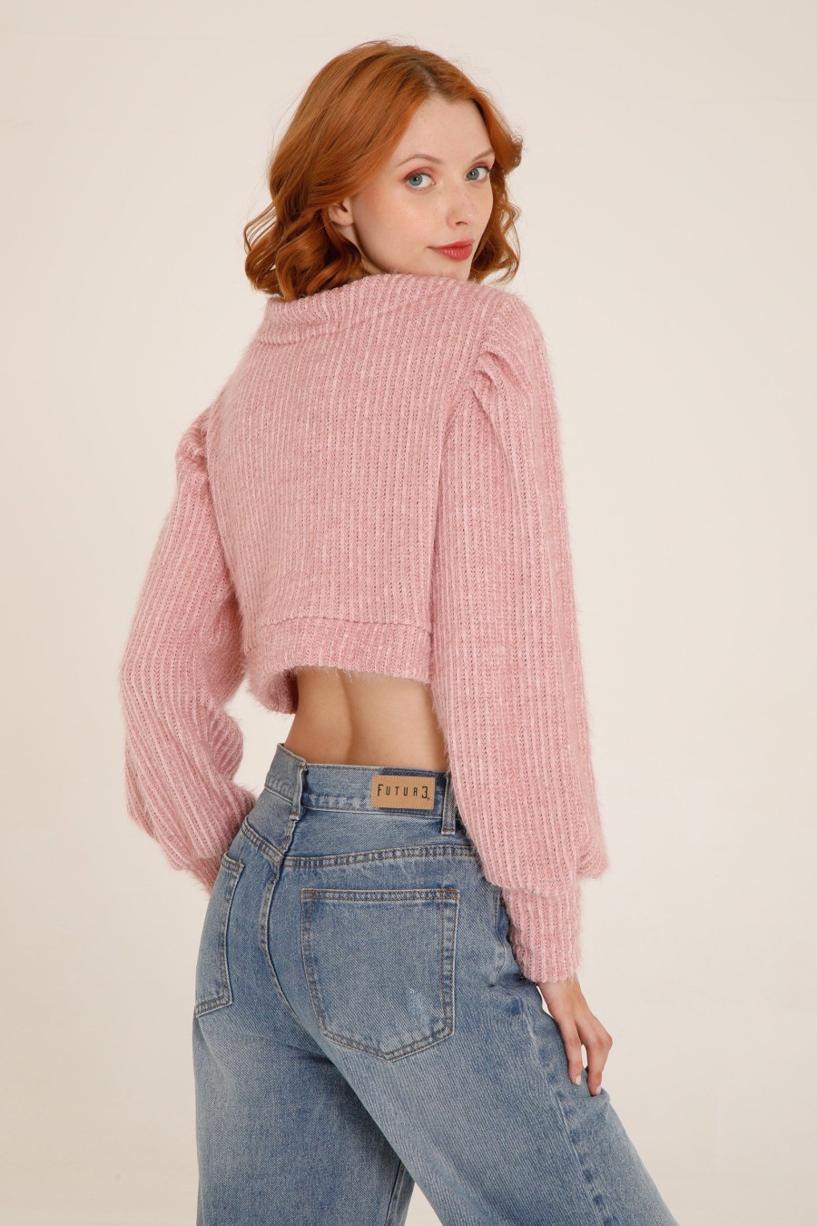 Donna Futur3 | Cardigan Cropped Con Bottoni A Cuore Cipria