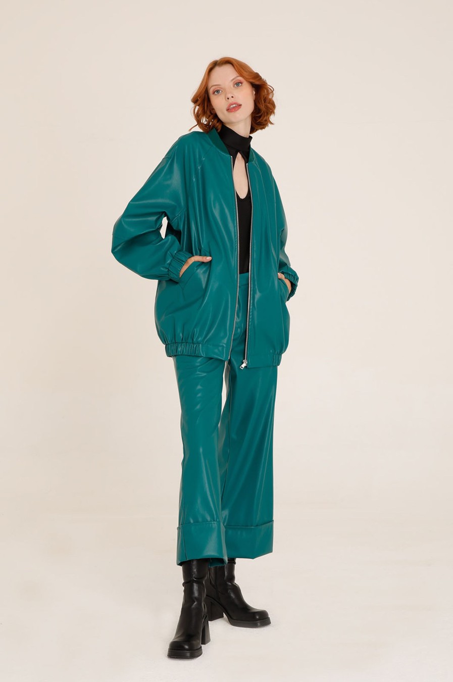 Donna Futur3 | Bomber Oversize In Ecopelle Verde