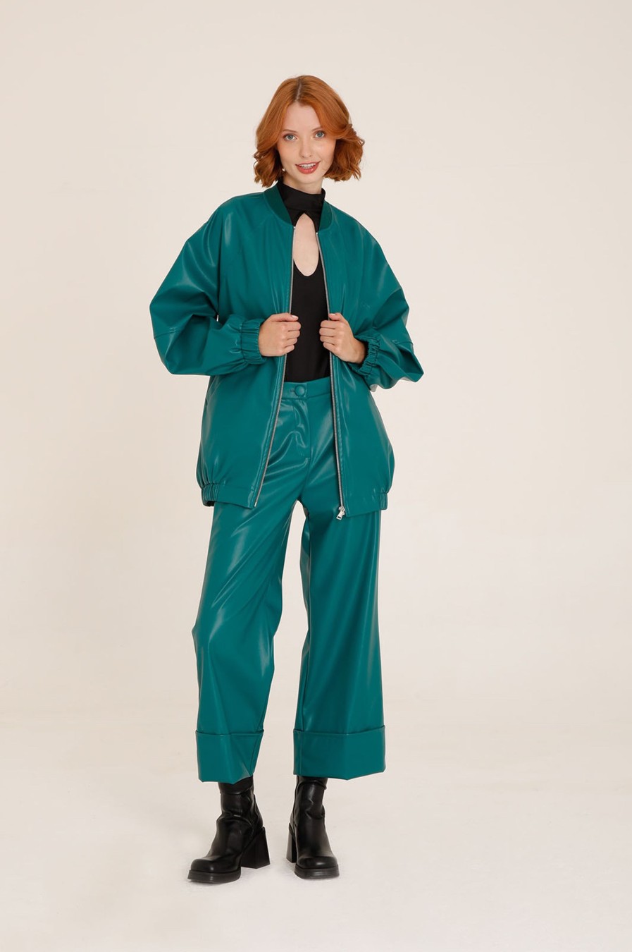 Donna Futur3 | Bomber Oversize In Ecopelle Verde