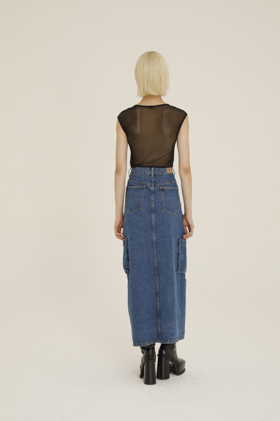 Donna Futur3 | Gonna Longuette Cargo In Jeans Denim