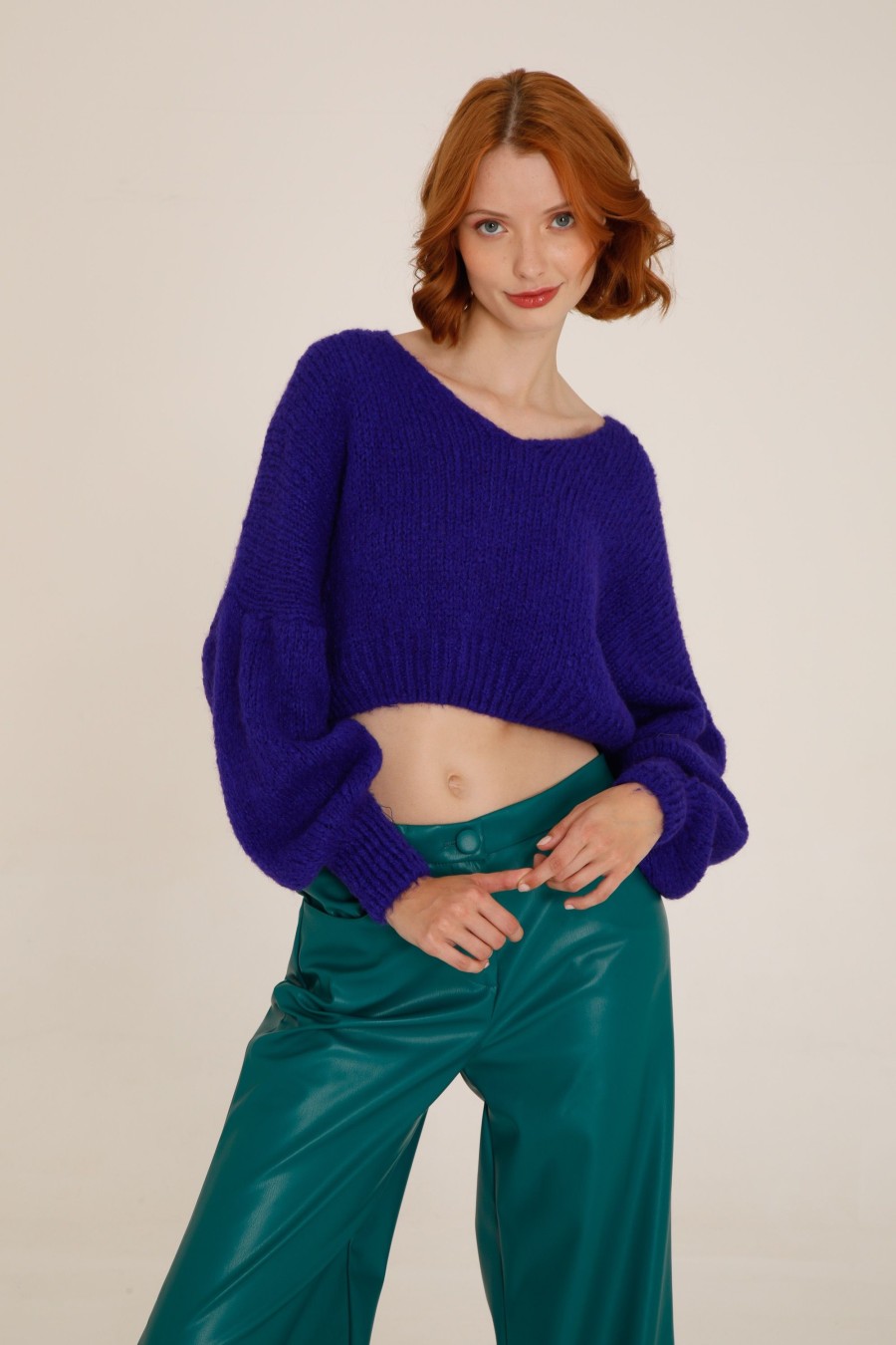 Donna Futur3 | Maglia Cropped In Mohair Con Scollo A V Viola