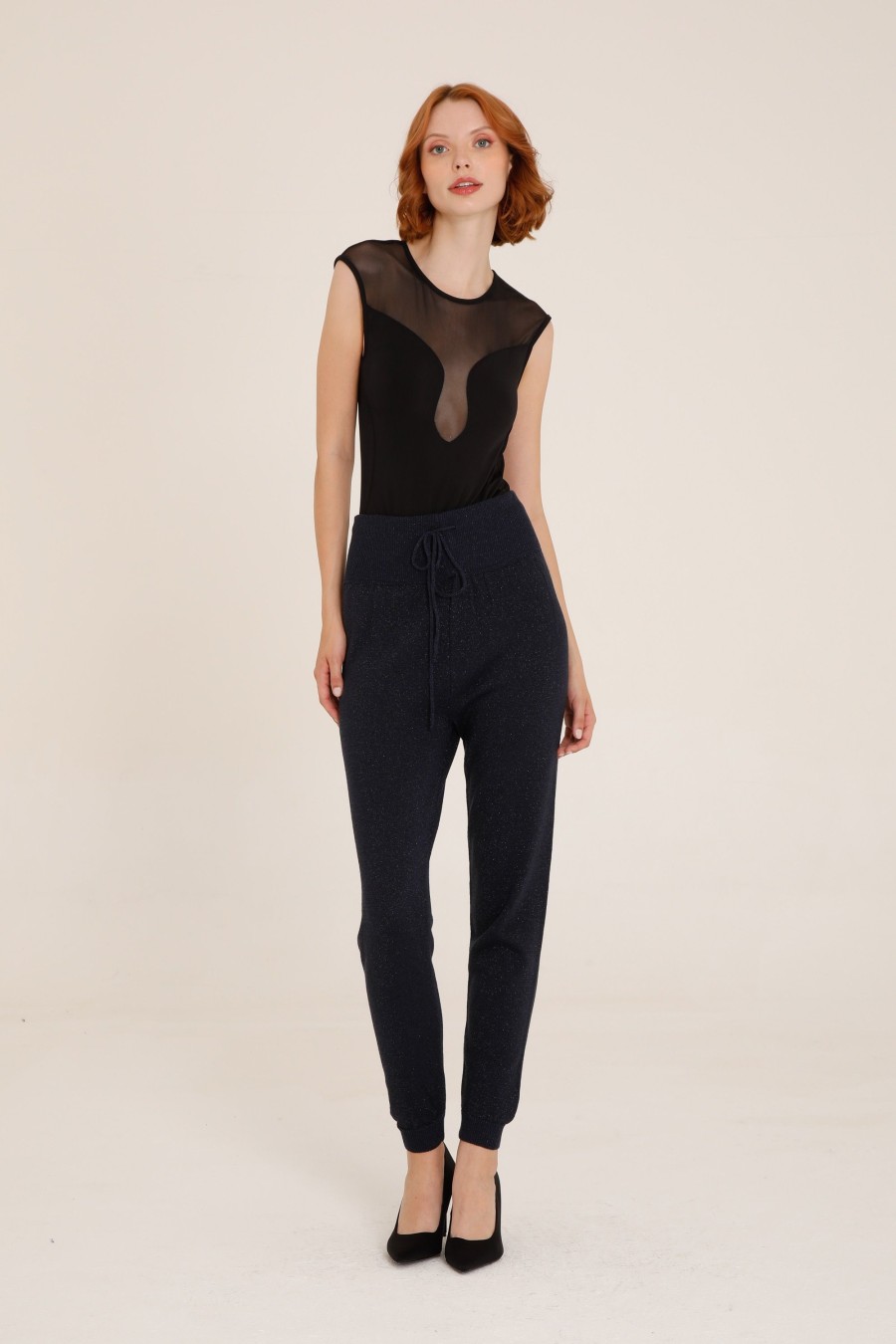 Donna Futur3 | Pantalone In Maglia Lurex Jogger Blu/Nero