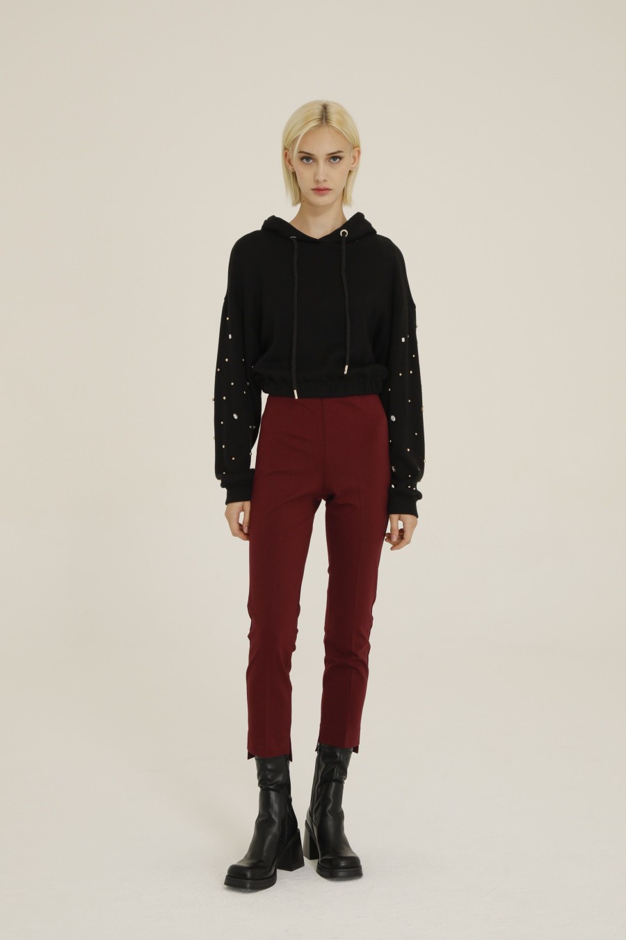 Donna Futur3 | Pantaloni Slim Fit In Punto Milano Bordeaux