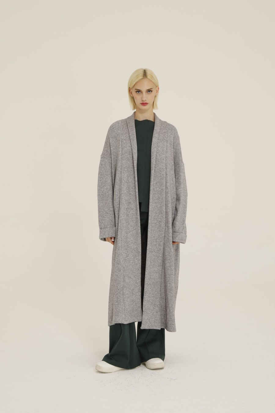 Donna Futur3 | Cardigan Lungo Con Spacchi Laterali Grigio