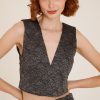 Donna Futur3 | Crop Top Jacquard A Spalla Larga Con Scollo A V Grigio/Nero