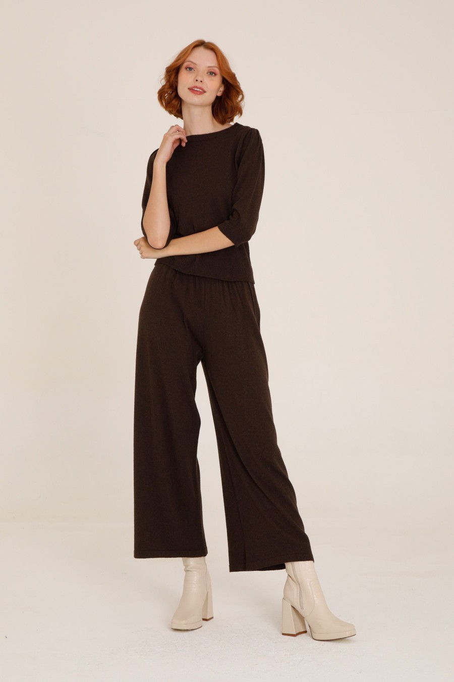 Donna Futur3 | Pantaloni Cropped In Maglia Marrone