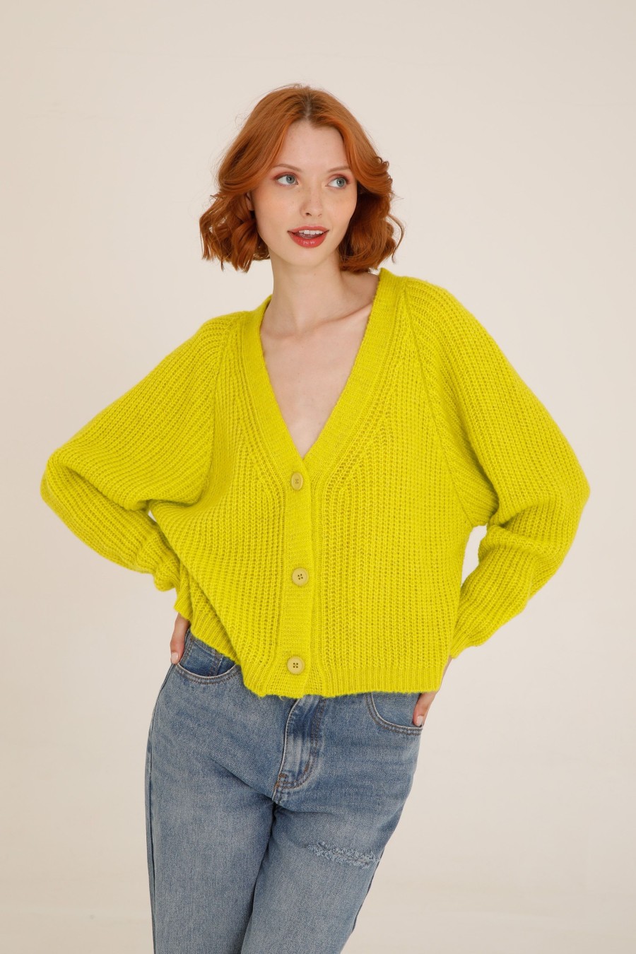 Donna Futur3 | Cardigan In Maglia Con Bottoni Giallo