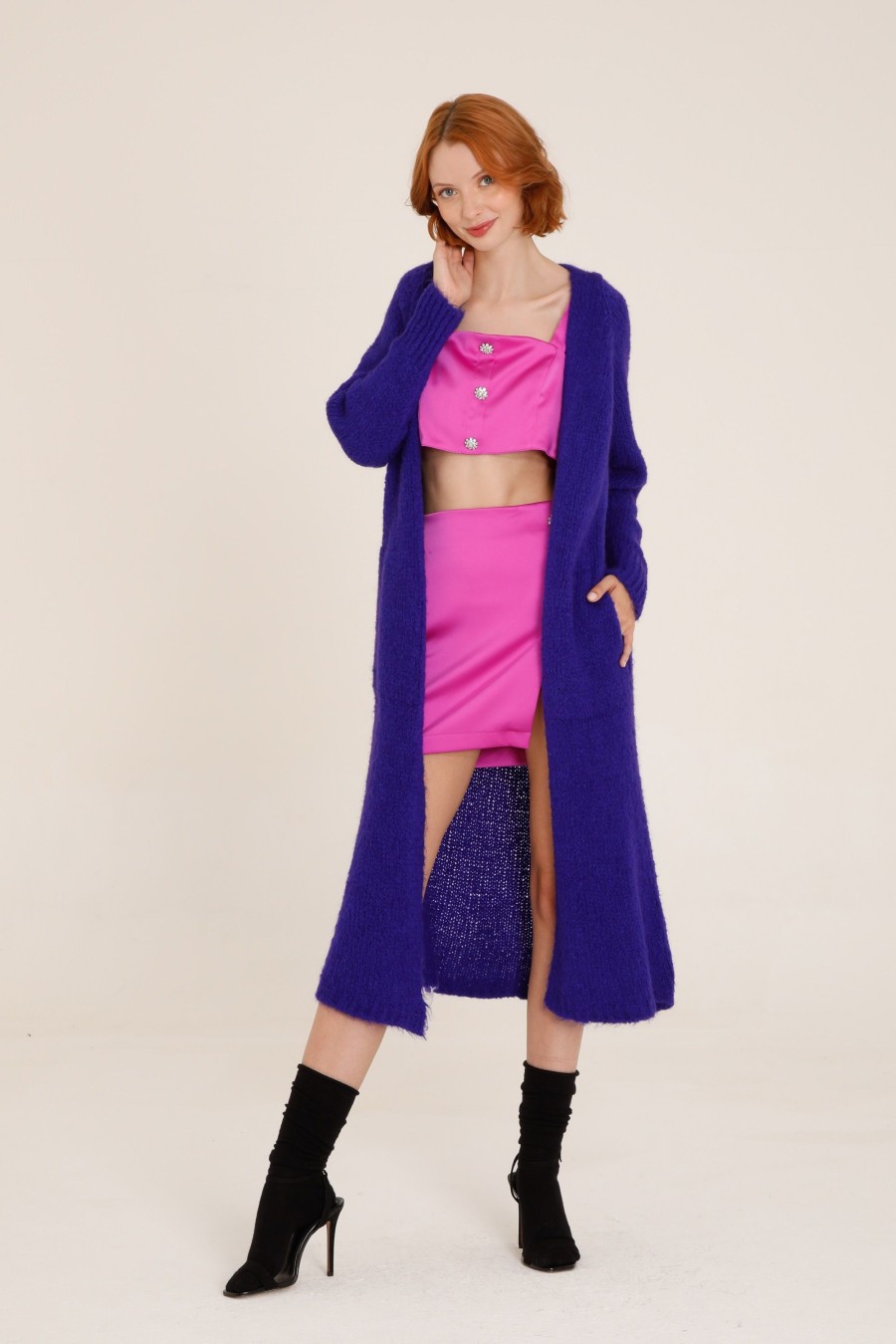 Donna Futur3 | Cardigan Lungo In Lana Mohair Viola